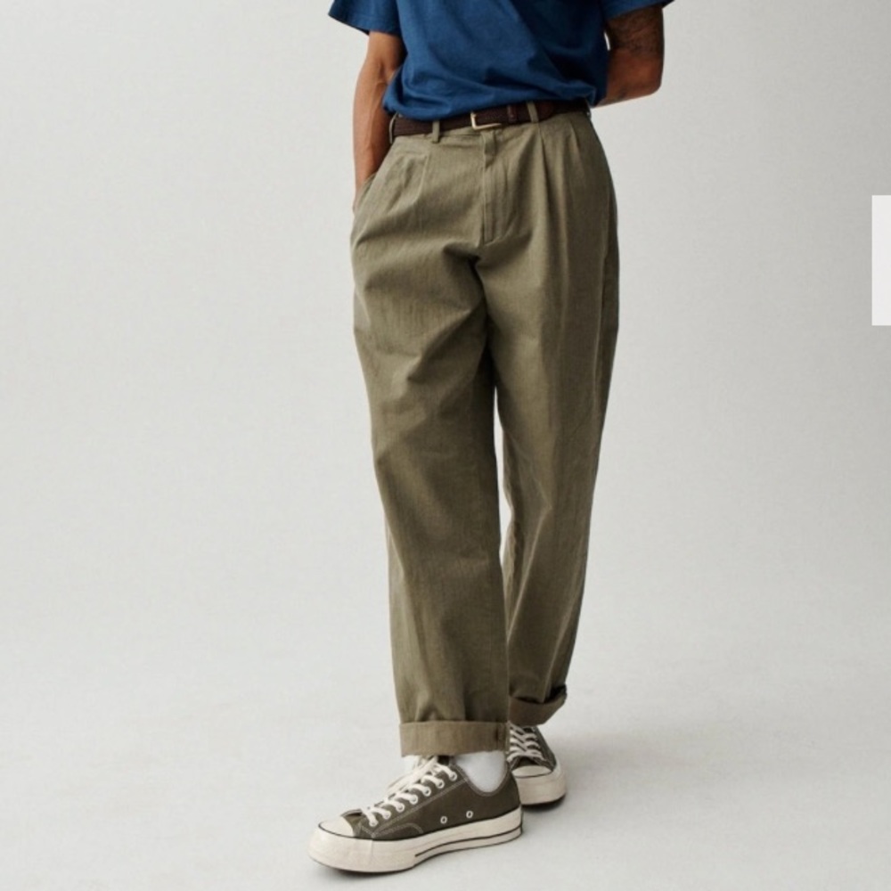 Noah NYC Herringbone Olive Green Trousers